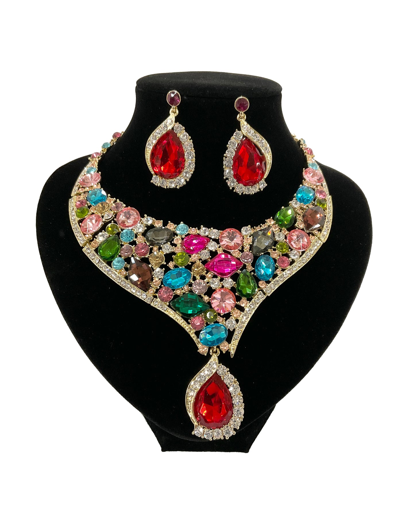 Rhinestone Necklace Earring Set #40-2773