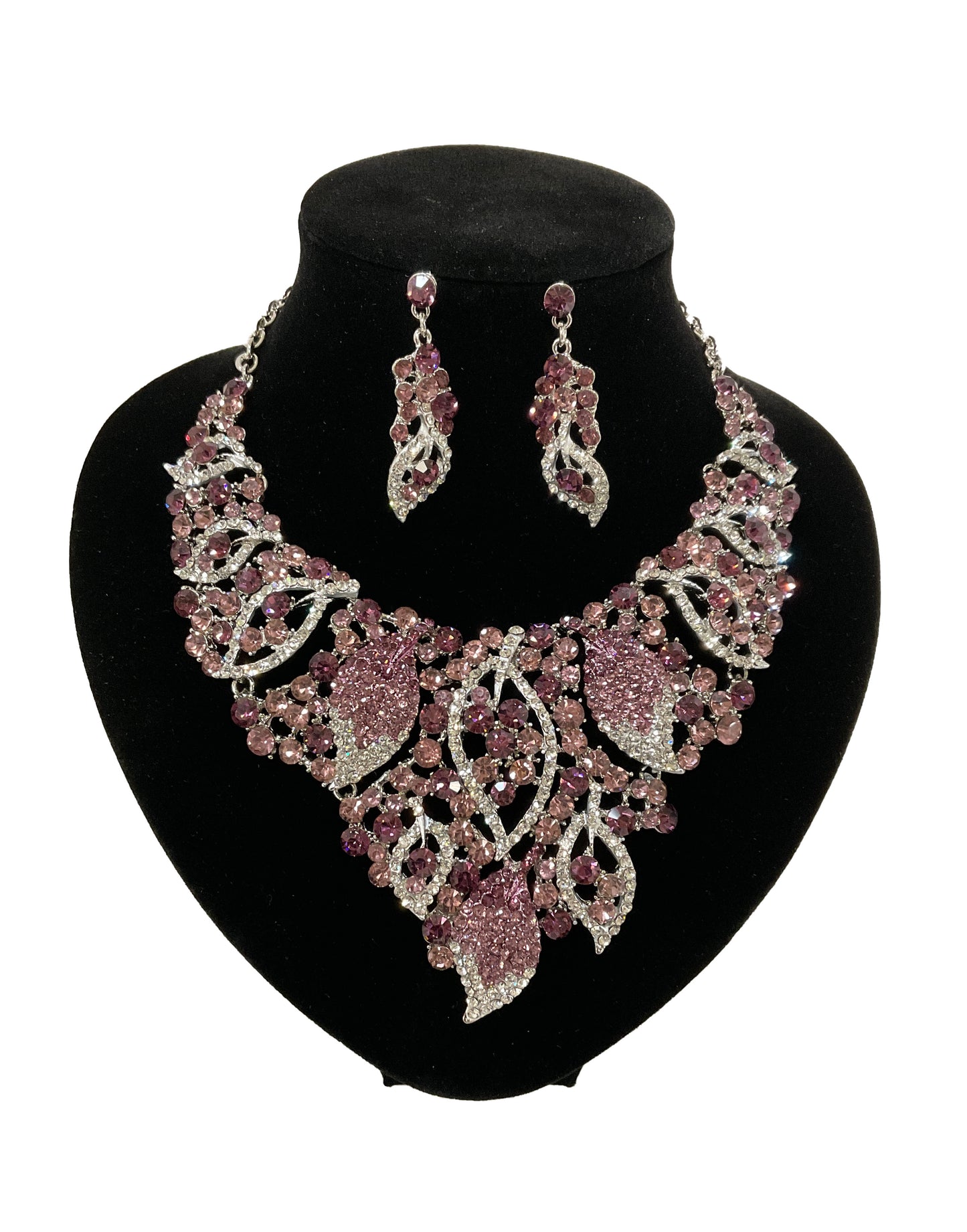 Leaf Necklace-Earring Set (PURPLE) #66-23183PP