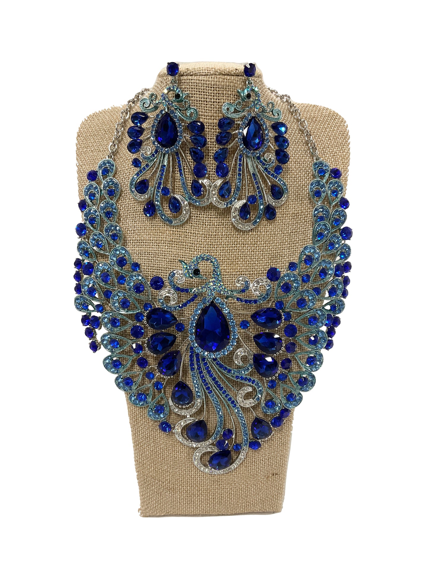 Peacock Rhinestones Necklace Set #66-23195BLP