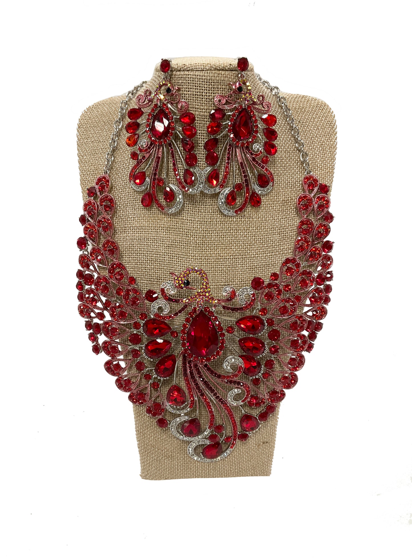 Peacock Rhinestones Necklace Set #66-23195RD