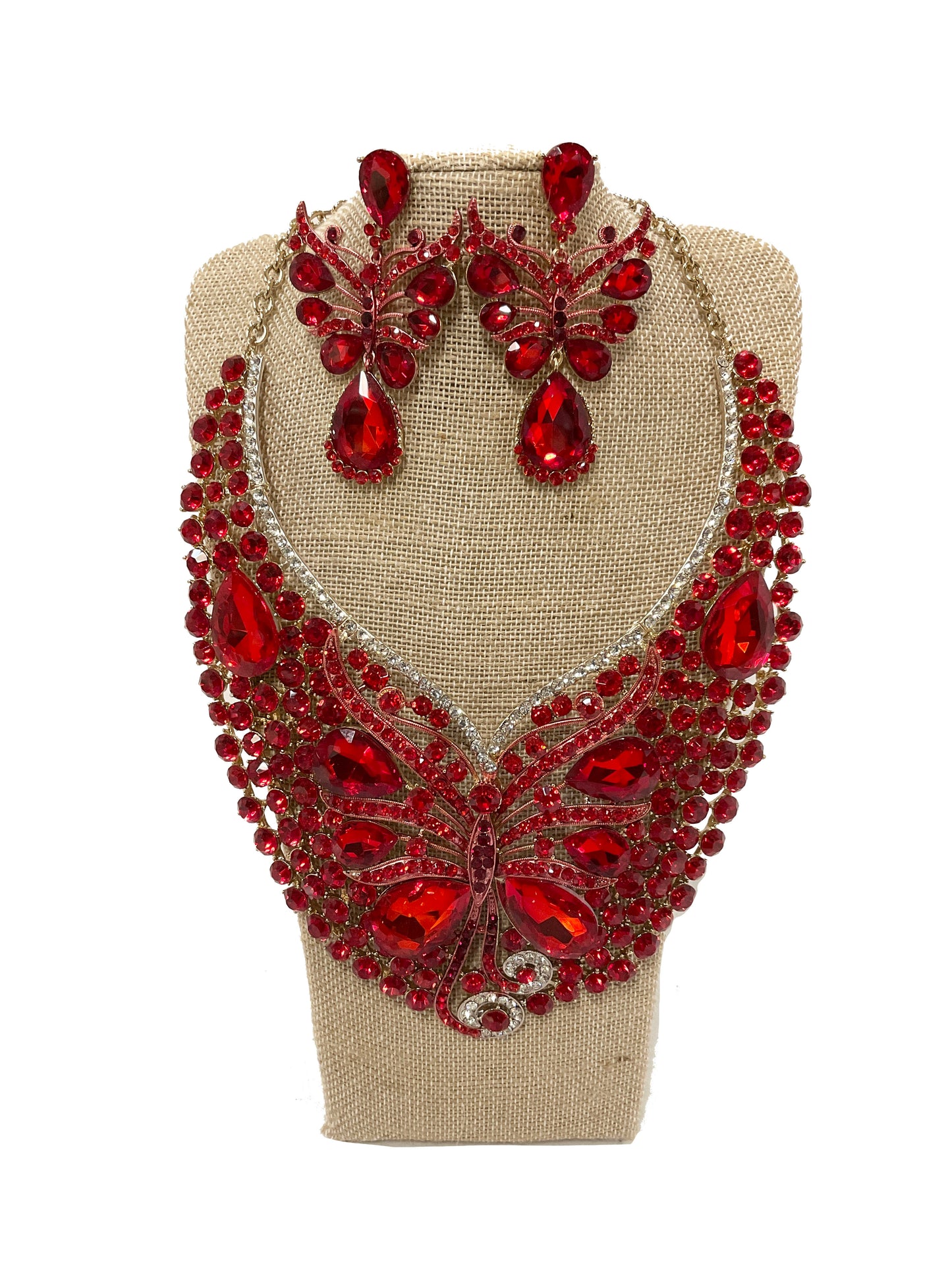 Butterfly Necklace-Earring Set (RED) #66-23179RD