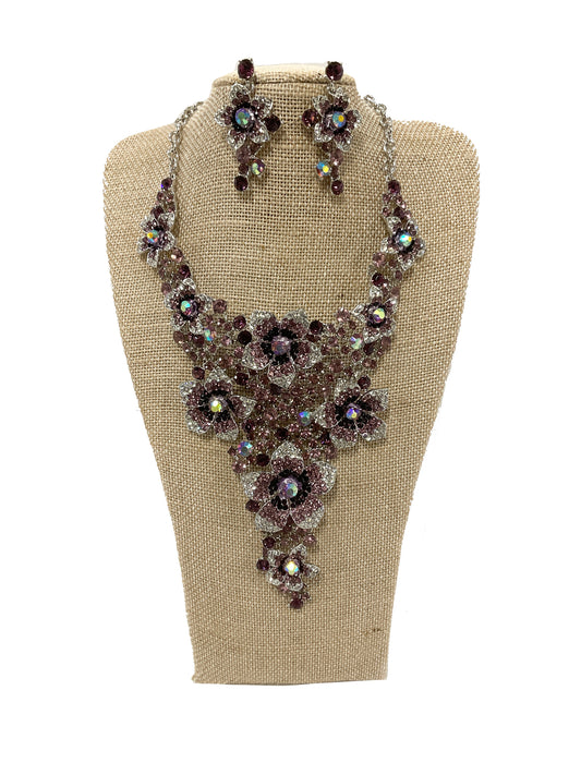 Floral Necklace Earring Set#66-23180PP