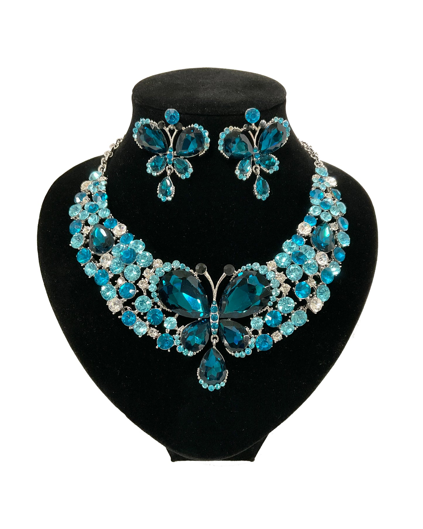 Butterfly Necklace-Earring Set#66-23182Blue Zircon