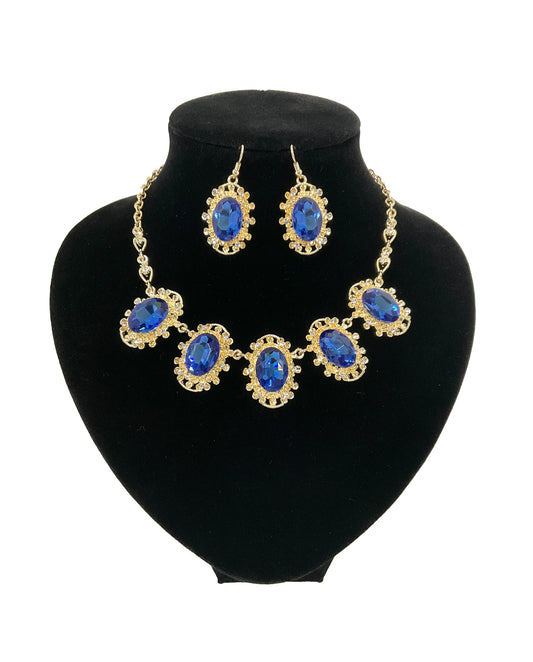 Rhinestone Necklace and Earrings Set #28-11224BL