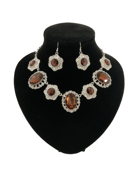 Rhinestone Necklace and Earrings Set#28-11231TP