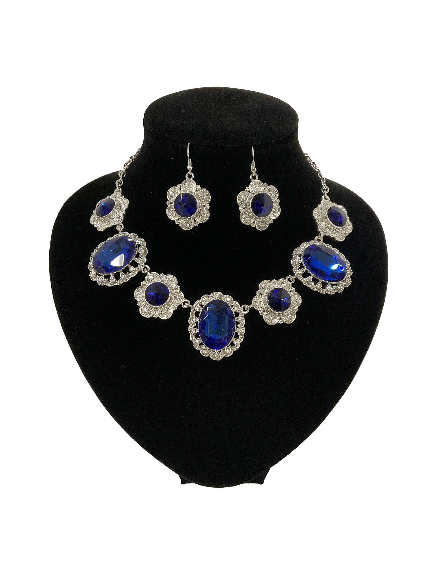 Rhinestone Necklace and Earrings Set#28-11231BL