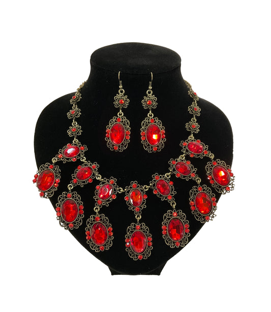 Rhinestone Necklace and Earrings Set#28-11304RD