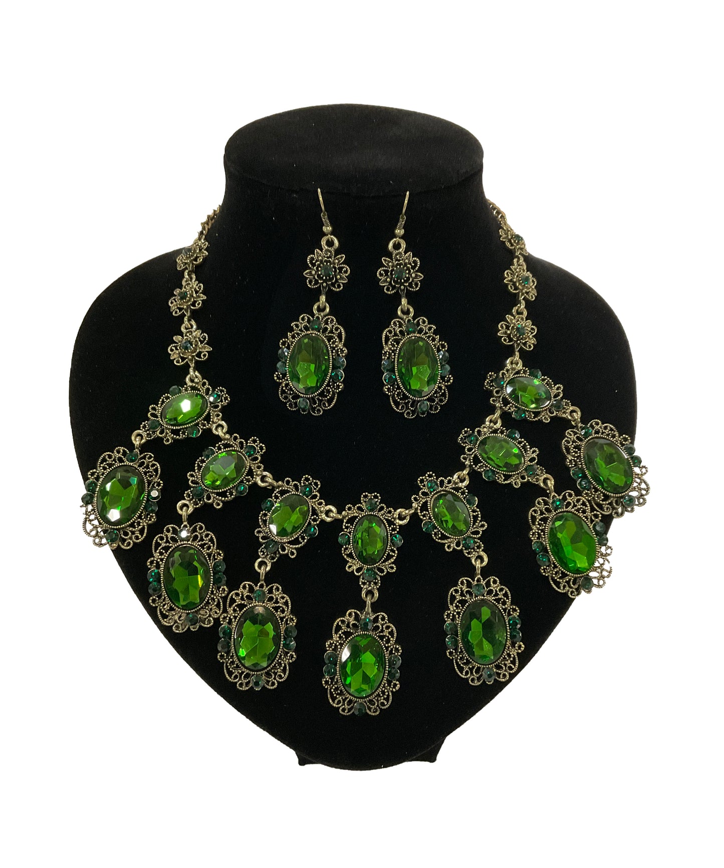 Rhinestone Necklace and Earrings Set#28-11304GN