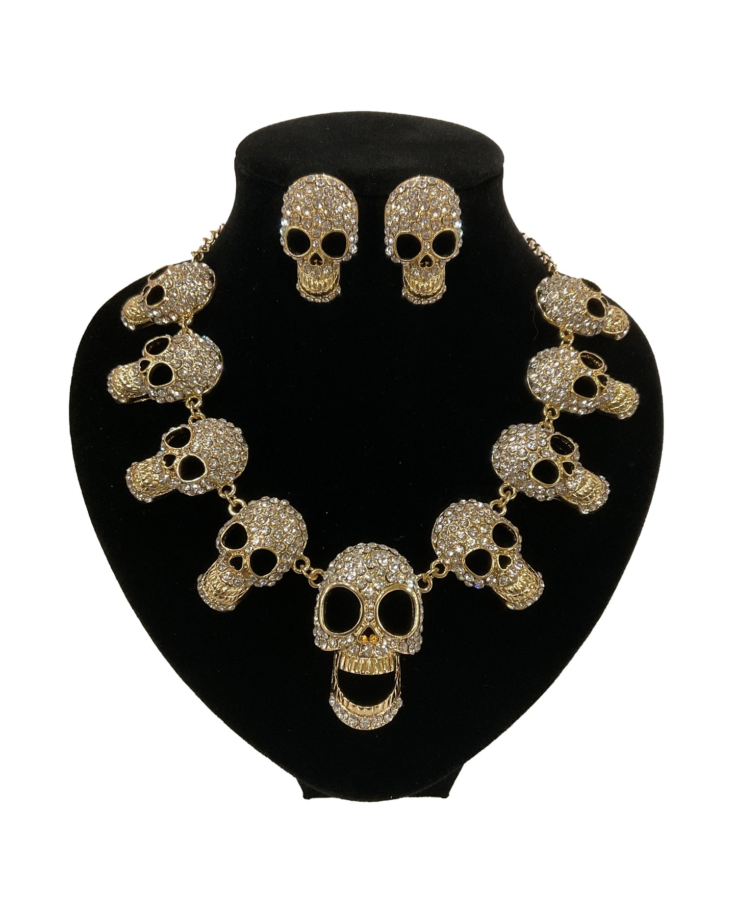 Skull Head Necklace and Earrings Set #60-13574GD