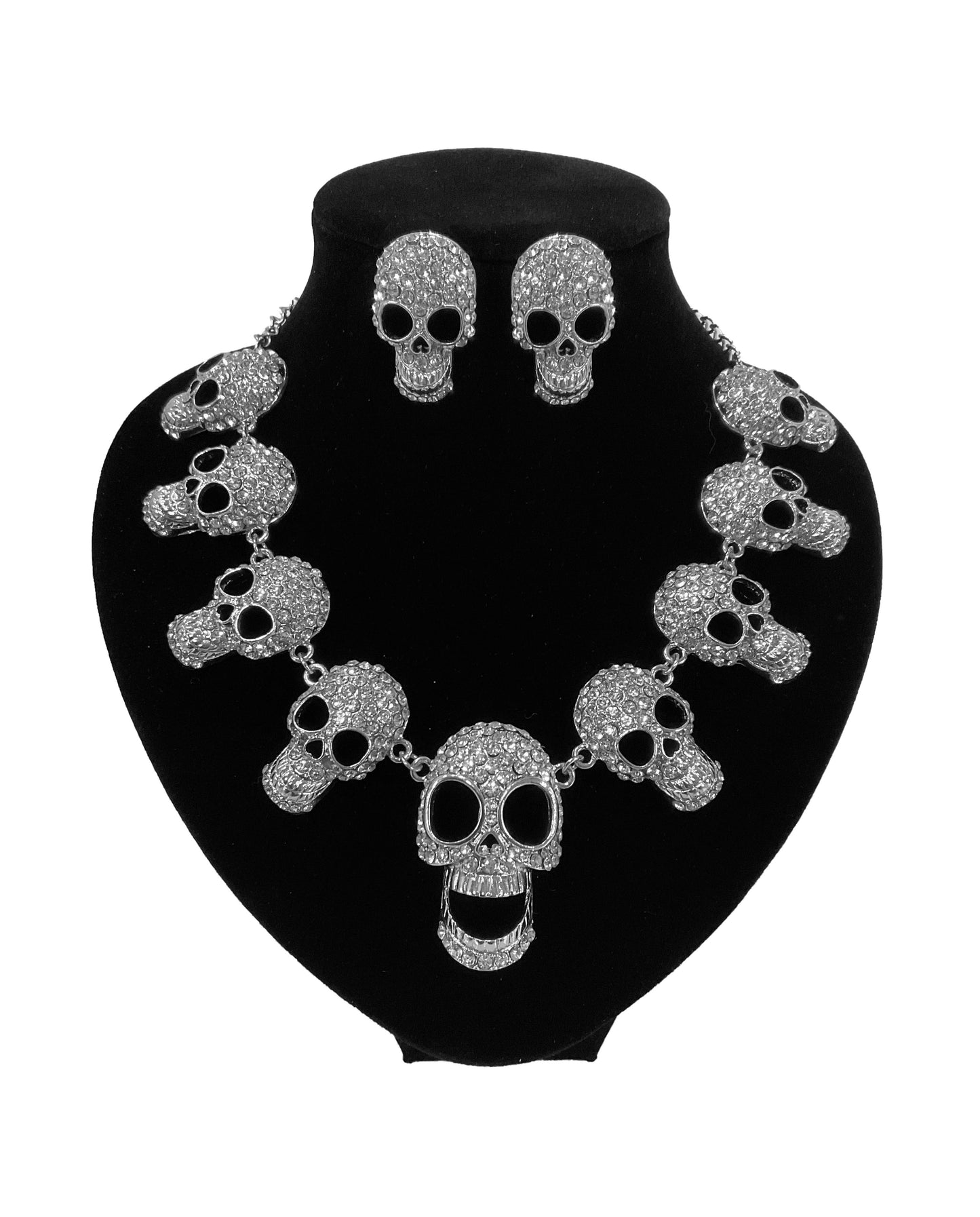 Skull Head Necklace and Earrings Set #60-13574S