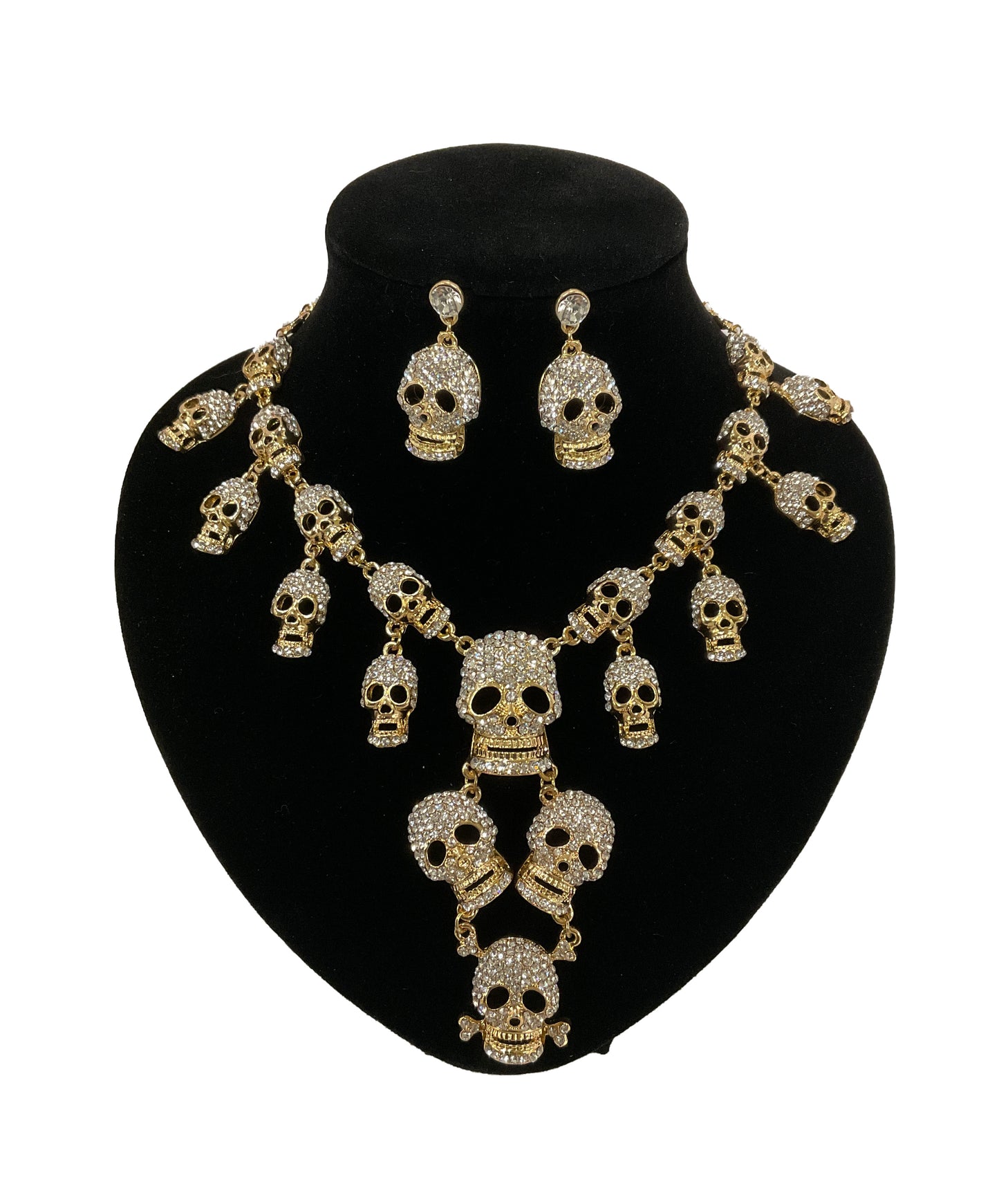 Skull Head Necklace and Earrings Set#60-14046GD