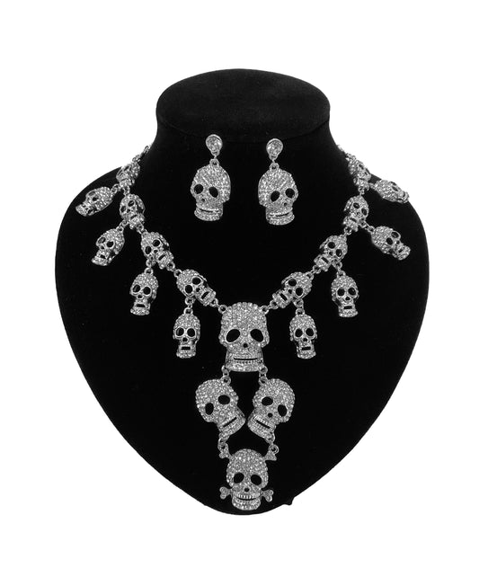 Skull Head Necklace and Earrings Set#60-14046S