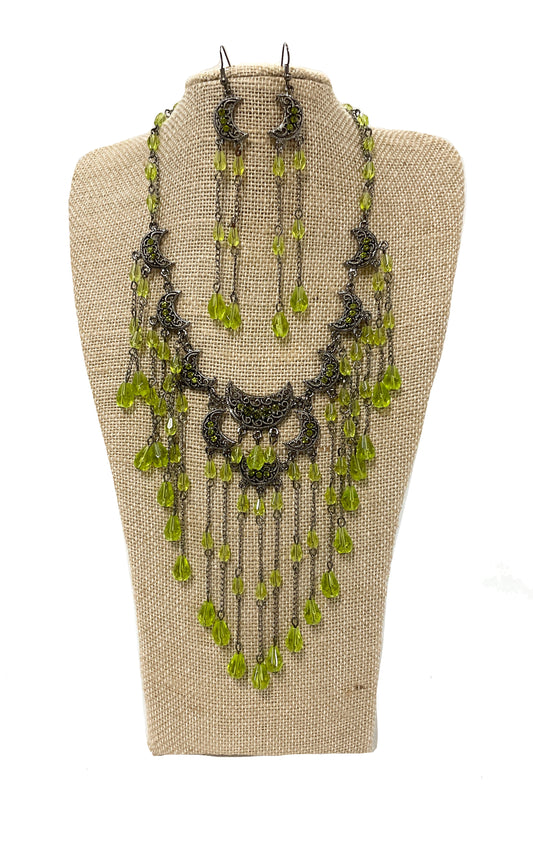 Moon Drop Necklace/Earring Set (Green) #66-2033GN