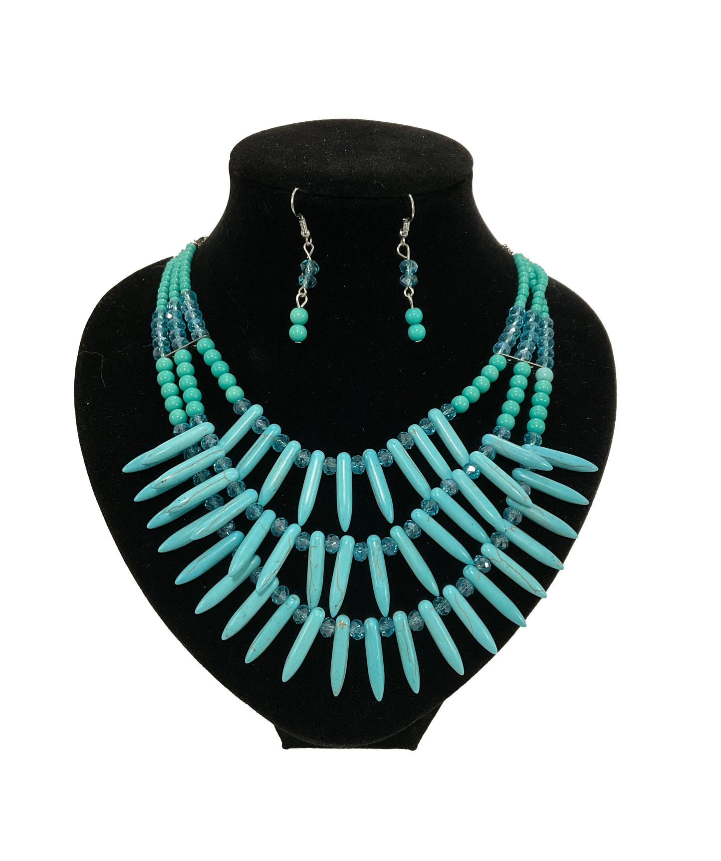 Spike Necklace Earring Set #32-8708TQ