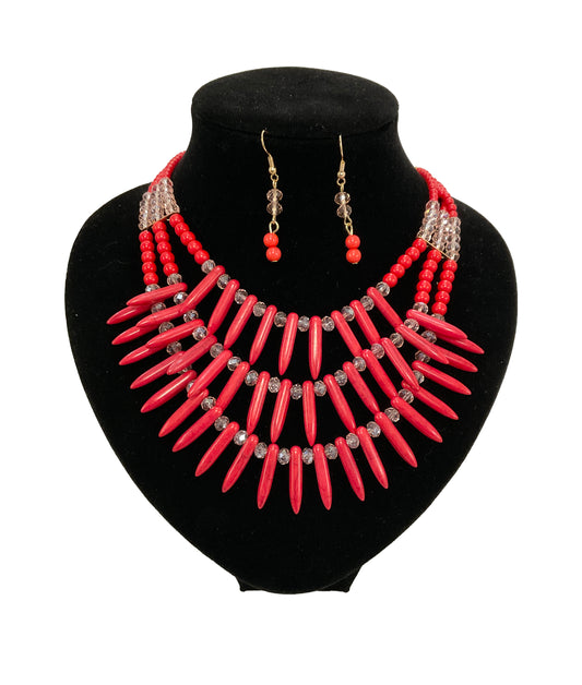 Spike Necklace Earring Set #32-8708RD