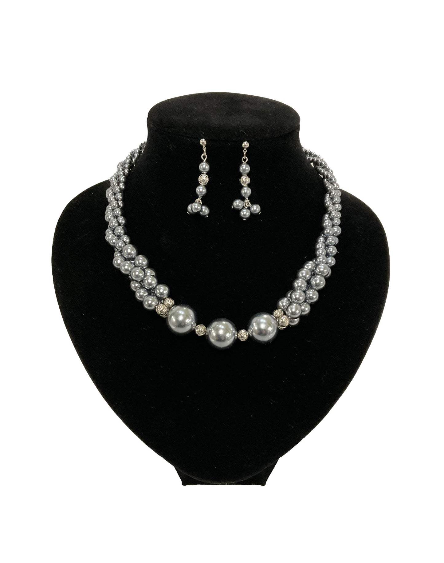 Black Pearl Necklace Earring Set #15-5087