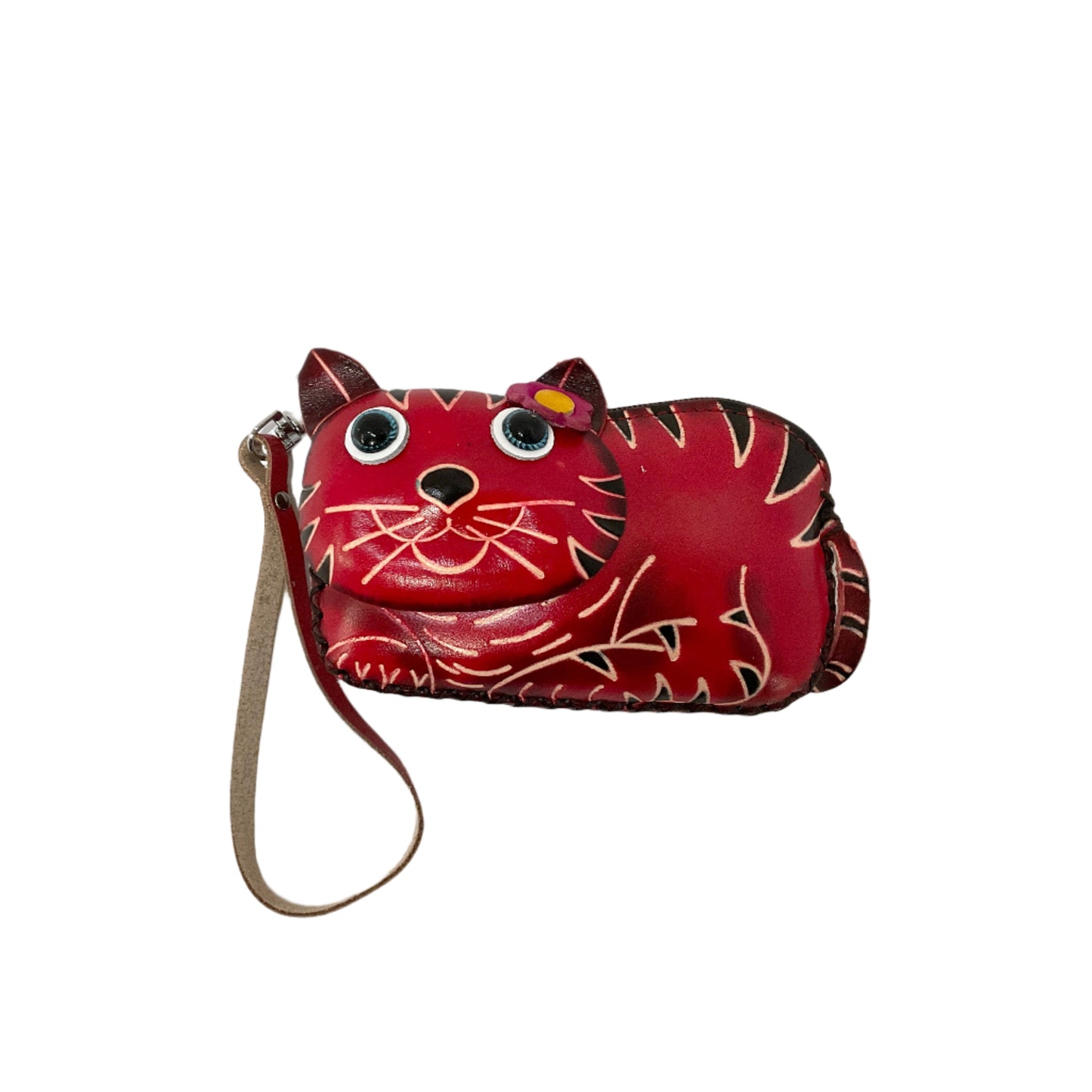 Leather Flower Cat Coin Purse #88-2518C3