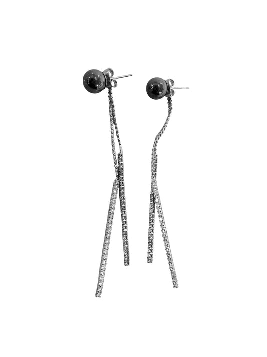 Cubic Zirconia Earring Grey Ball with dangle Post Back