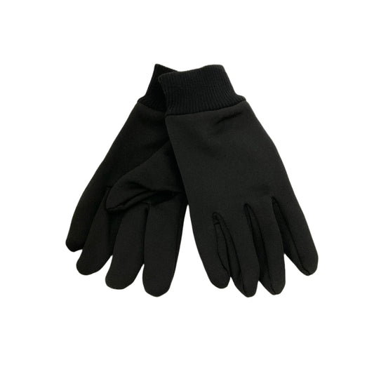 Pair of black gloves on a light gray background