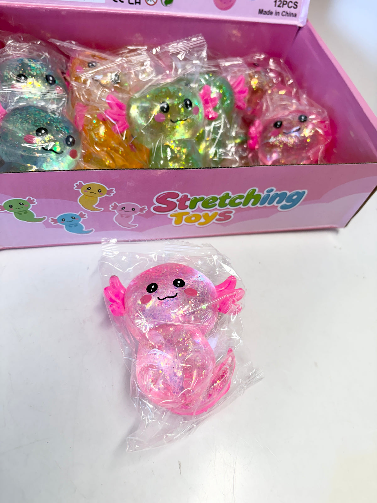 Axolotl Squish Toy Dozen Mixed Color Set Box