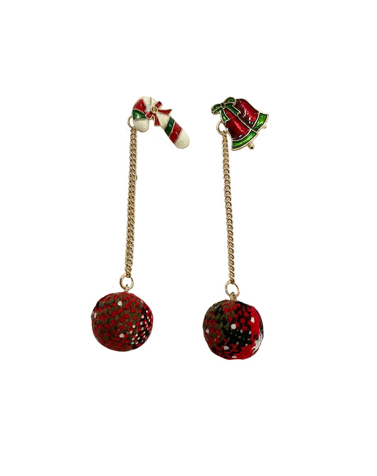 Christmas Candy Cane Bell Earring #89-12419