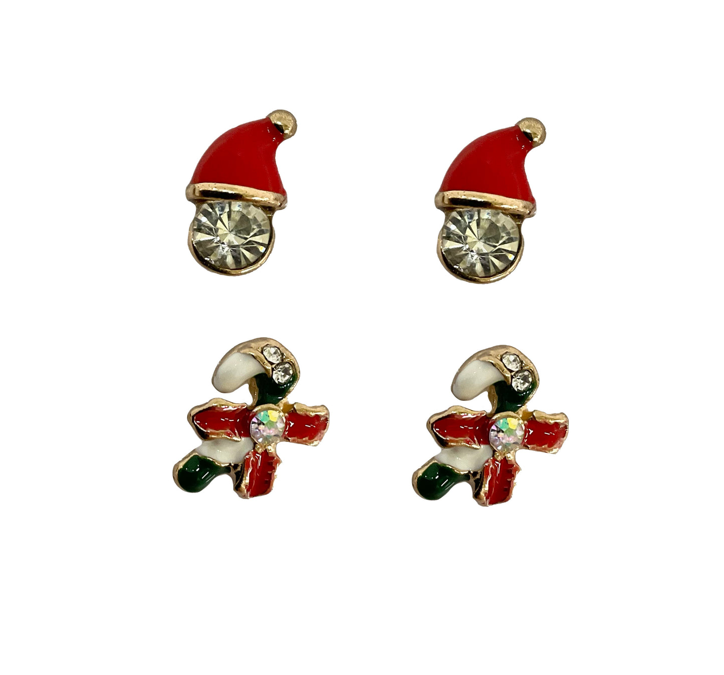 Christmas Santa and Candy Cane Earrings #12-24388