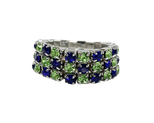 3-Row Rhinestone Ring (Blue/Green) #28-11322