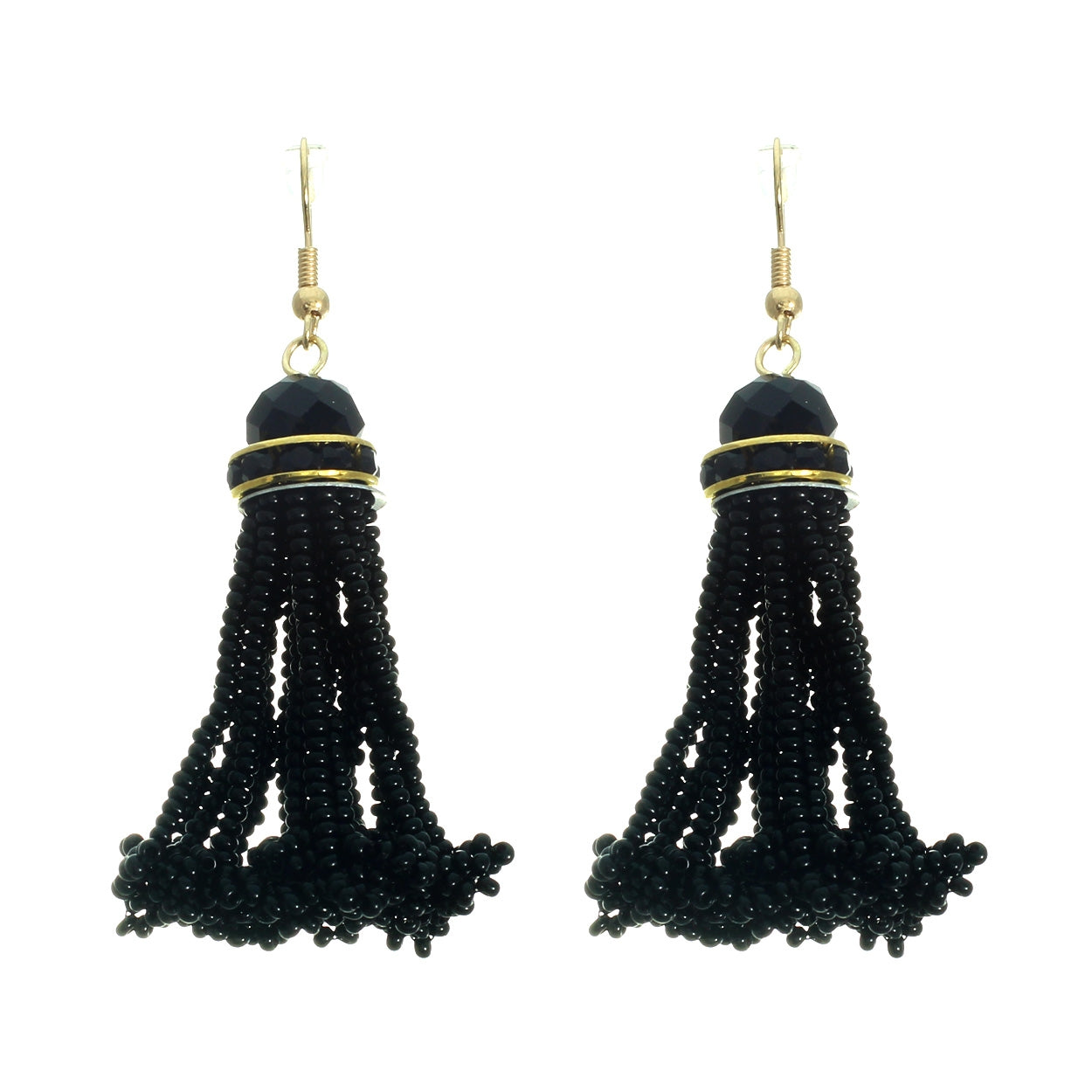Beaded Tassel Earrings (Black) #12-25357BK