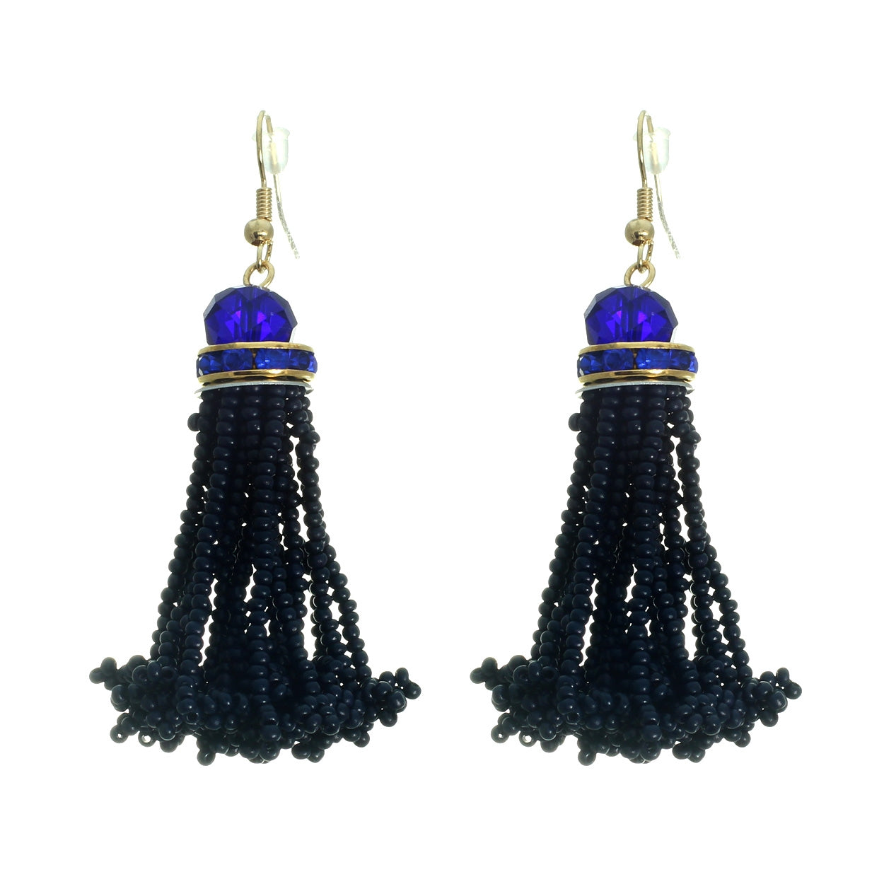 Beaded Tassel Earrings (Blue) #12-25357BL