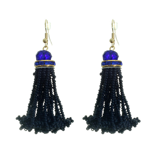 Beaded Tassel Earrings (Blue) #12-25357BL