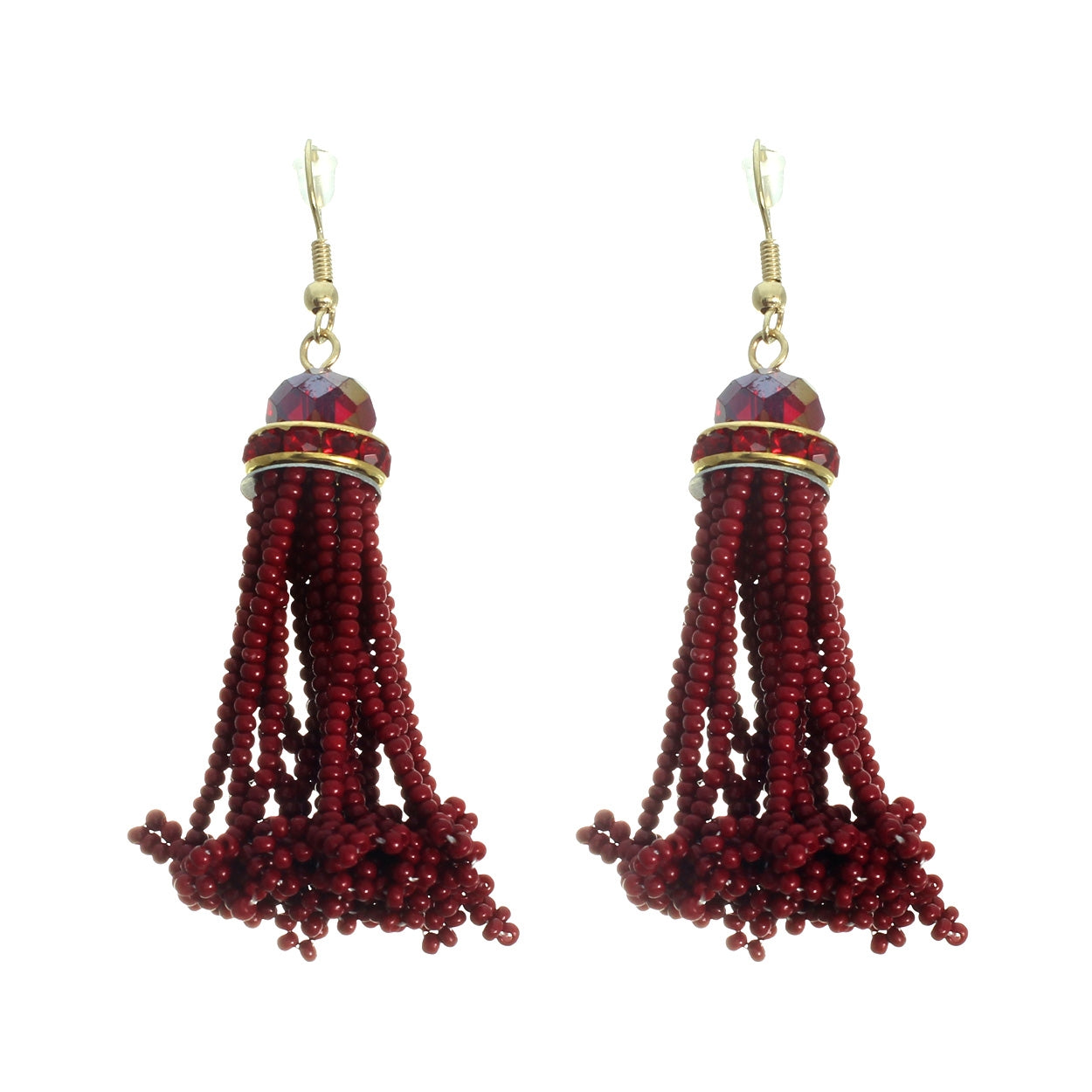 Beaded Tassel Earrings (Red) #12-25357RD