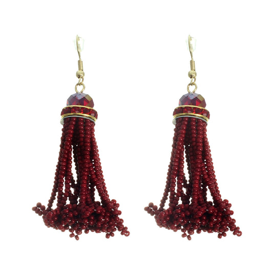 Beaded Tassel Earrings (Red) #12-25357RD