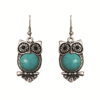 Turquoise Owl Earrings #12-23676
