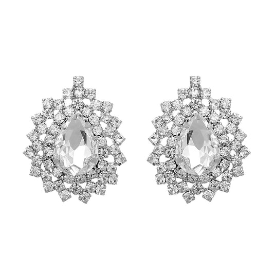 Crystal Gem Post Earrings #12-24760S (Silver)