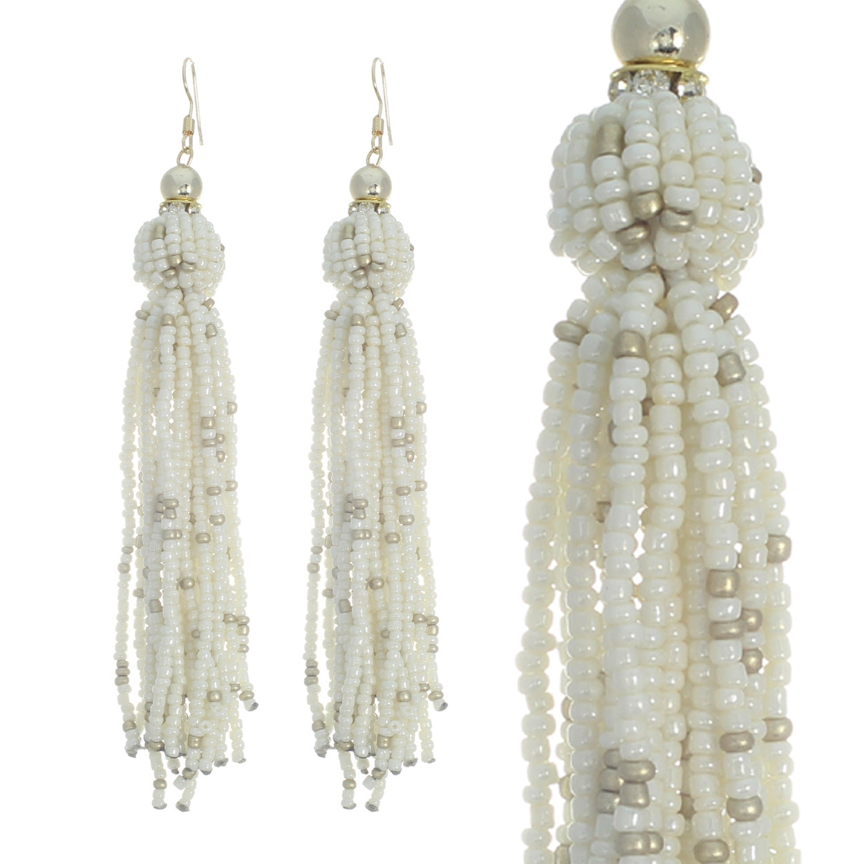 Beaded Tassel Earrings #12-25020BE (Beige)