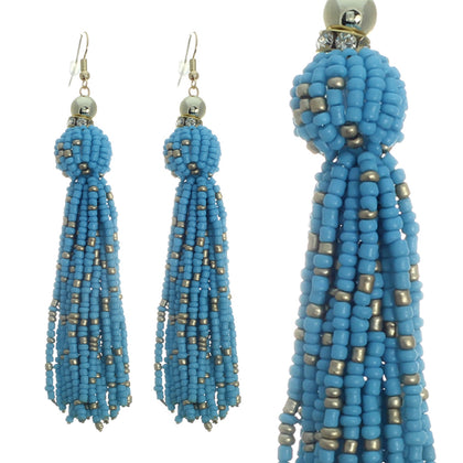 Beaded Tassel Earrings #12-25020TQ (Turquoise)