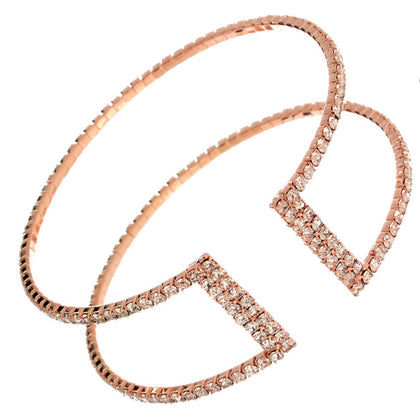 2-Line Rhinestone Wire Cuff Bracelet #12-82484RG (Rose Gold)