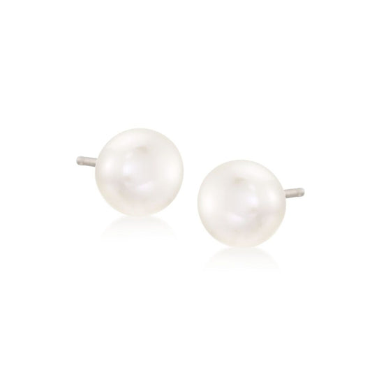 Pearl Post Silver Earrings 6mm