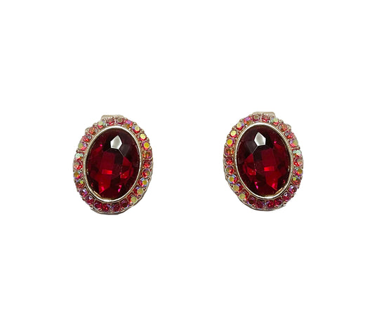 Oval Stone Clip Earring #40-0041RD