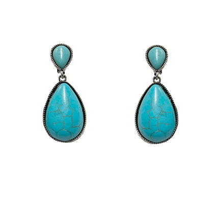 Teardrop Turquoise Dangling Clip Earrings#12-24043