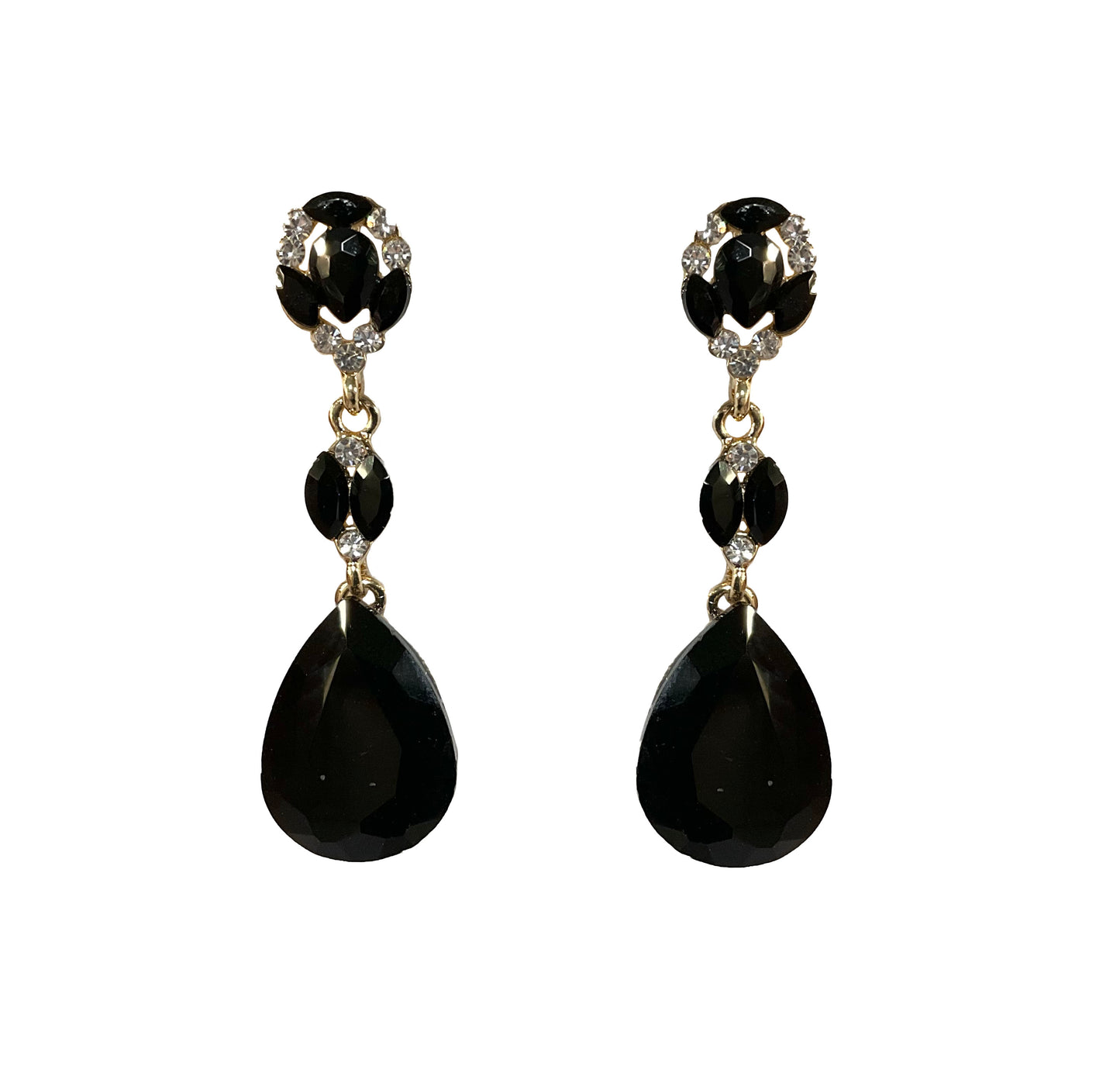 Teardrop Crystal Earrings #40-7419 (Black)