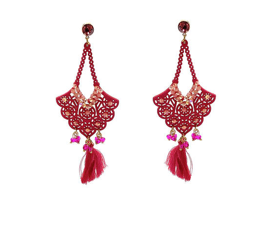 Cutout Design Tassel Earrings (Beige) #12-24720PK