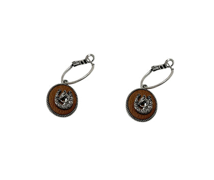 Leather Coin Horse Shoe Hoop Earring #12-26254