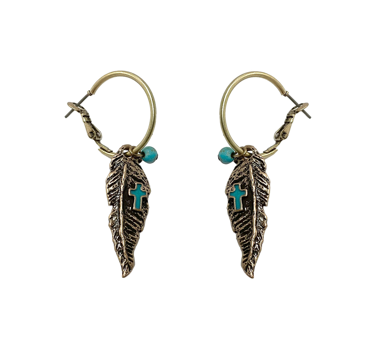 Feather Cross Turquoise Earring #12-24488