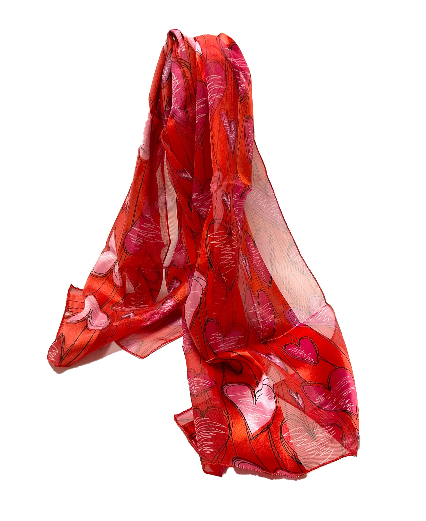 Hearts Satin Scarf #OS-1727RD (Red)