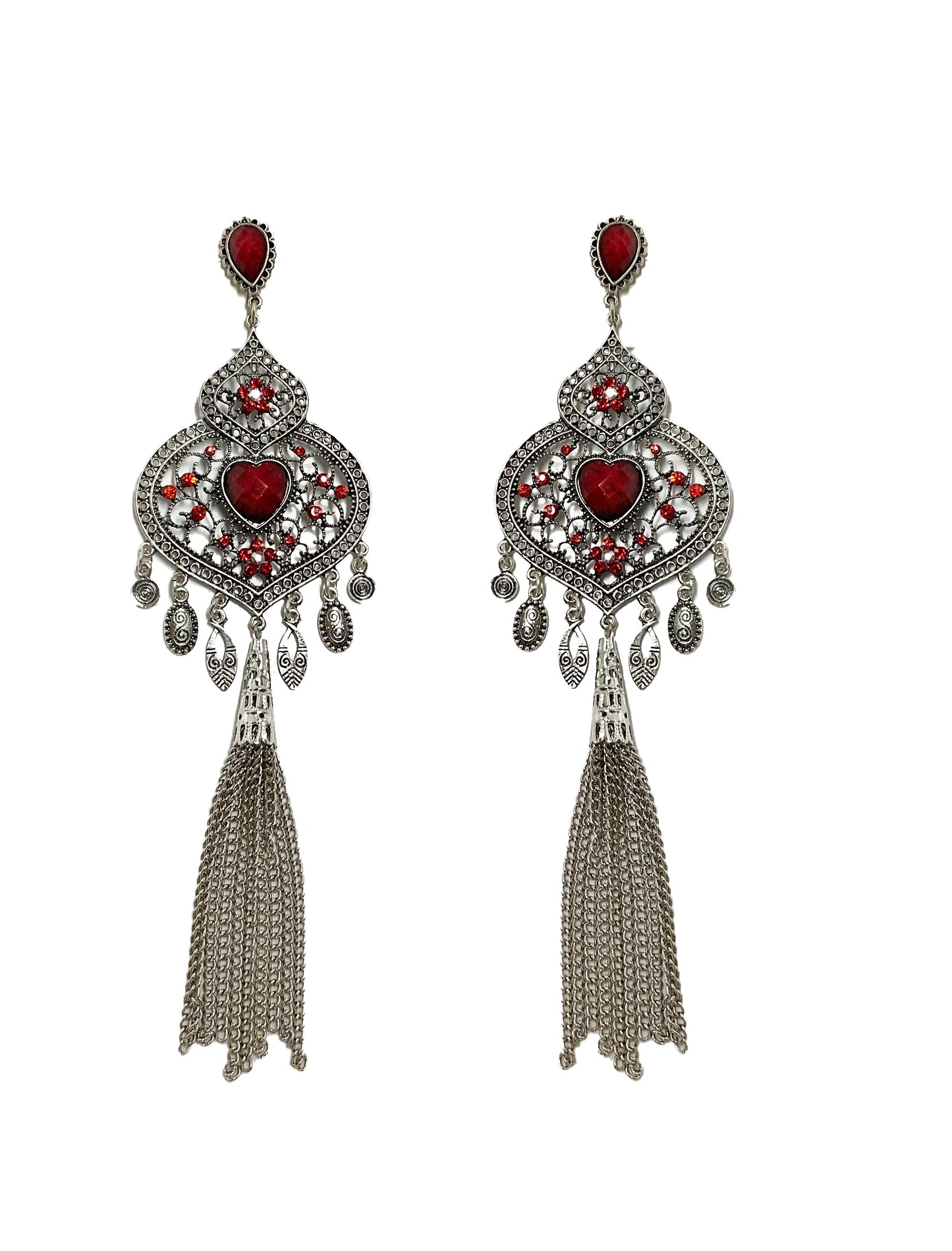 Long Tassel Heart Earring #40-03070
