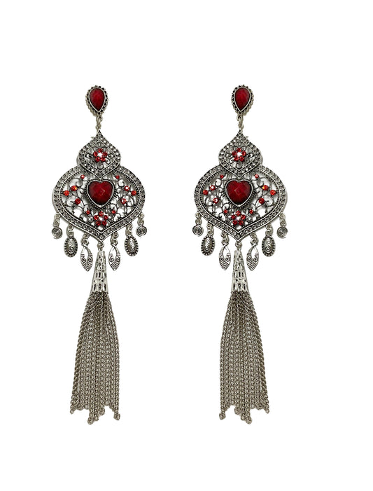 Long Tassel Heart Earring #40-03070