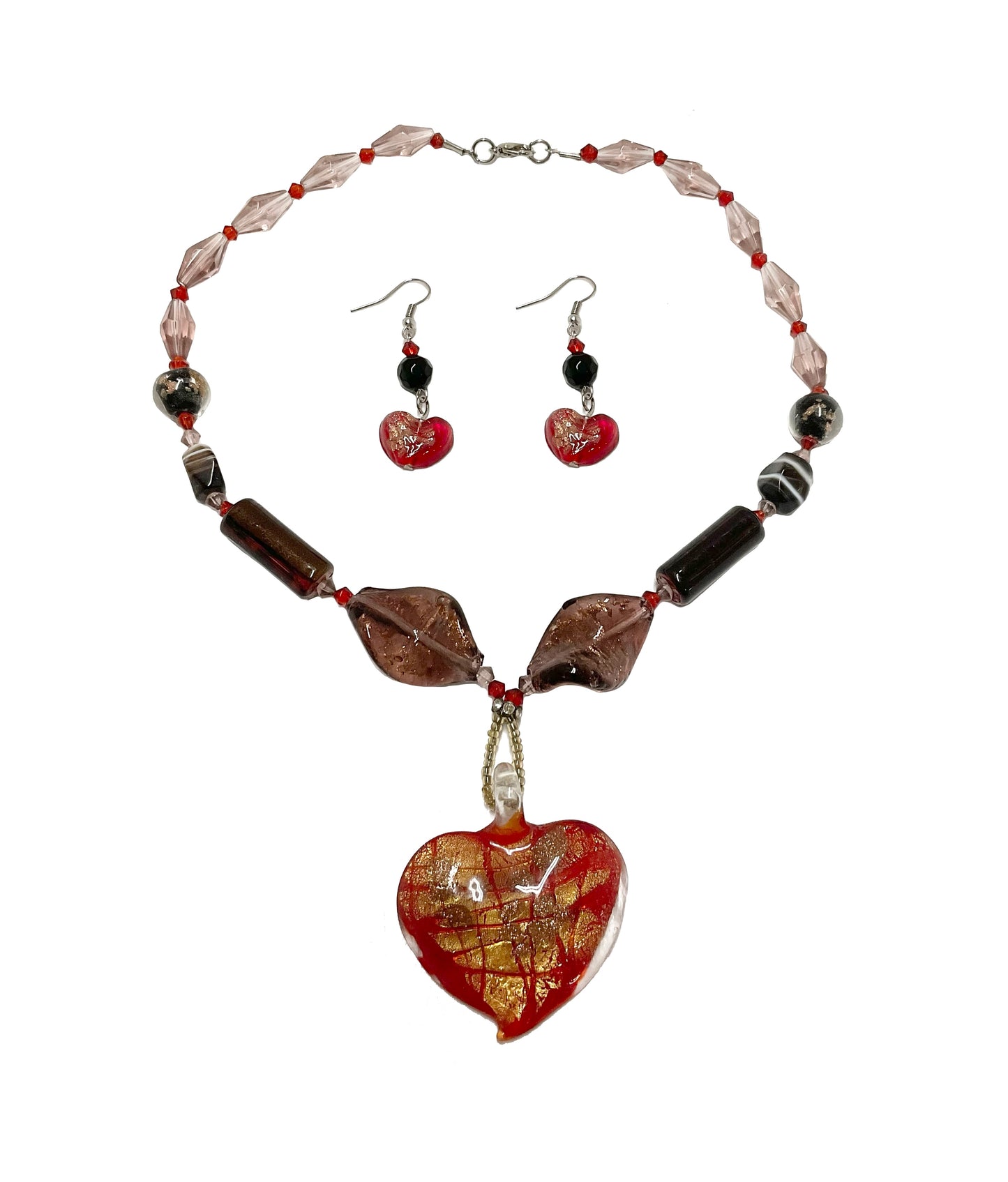 Glass Heart Necklace Set #66-50016