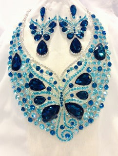 Butterfly Necklace-Earring Set (BLUE ZIRCON) #66-23179BZ