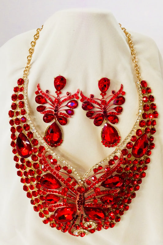Butterfly Necklace-Earring Set (RED) #66-23179RD